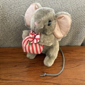 1989 Plush Creations Inc Christmas Gray Mouse Red White Gift Sack 6"